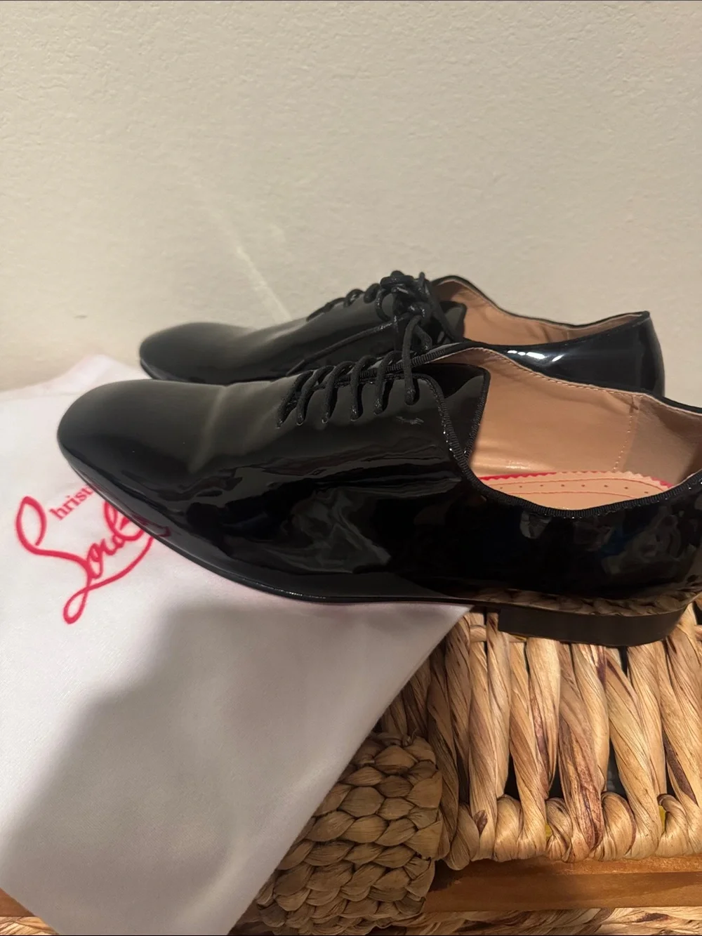 Christian Louboutin Black Patent Leather Lace-Up Dress Shoe